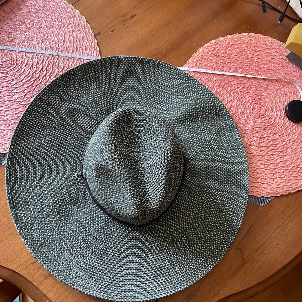 Elegant sage green/gray/cream Wide-Brim Hat size unisex Large